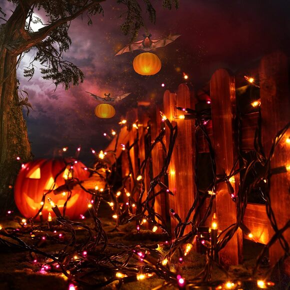 Halloween String Lights 25FT 100 Bulb Orange Purple UL Certified Indoor Outdoor - Picture 4 of 6